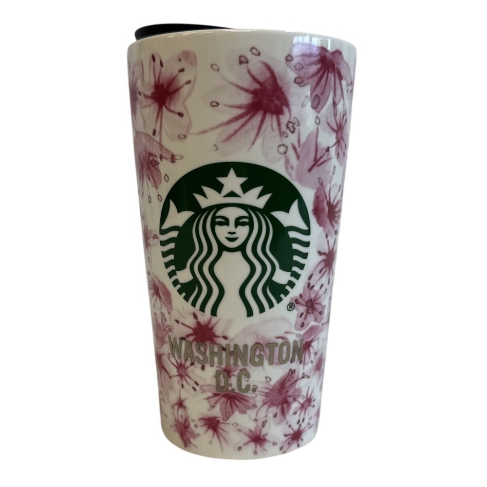 Starbucks Washington DC Cherry Blossom Ceramic Travel Tumbler Mug 12oz 011116379